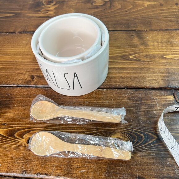 Rae Dunn Artisan Collection Salsa & Guac Ceramic Bowls With Wooden Spoons - Picture 6 of 12